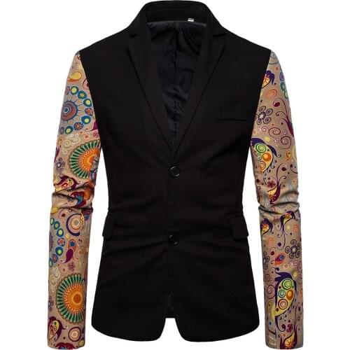 2019 New Fashion Men Blazer Slim Suit Men Stitching Printing Sleeve Coat Plus Size