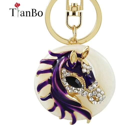 Gold Horse Head opal stone Lovely Cute Charm Pendant Metal Crystal Car Purse Bag Key Chain Ring Creative Party Gift Accessories