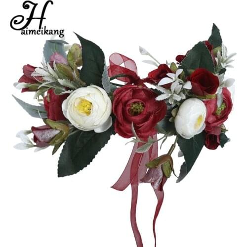 Bride Flower Crown Hair Band Wedding Floral Headband Garland Girl Flower Wreath Elastic Hair Accessories Party Wedding Headpiece