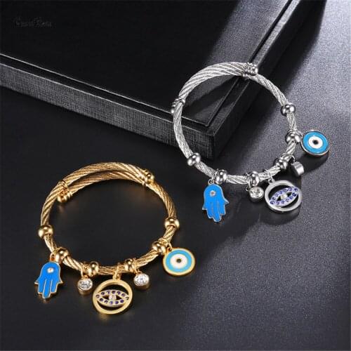 Evil Eye Hand of Fatima Bracelet &Bangles Fashion Silver Color Stainless Steel Charm Bracelets for Women Jewelry Braclets