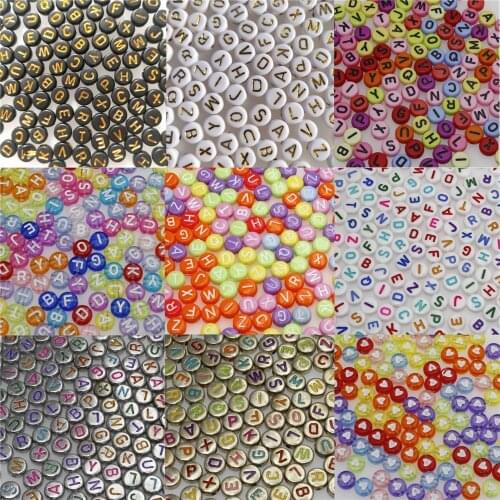 Mixed English Heart Letter Acrylic Beads Round Flat Alphabet Loose Spacer Beads for Jewelry Making DIY Charms Bracelet Necklace