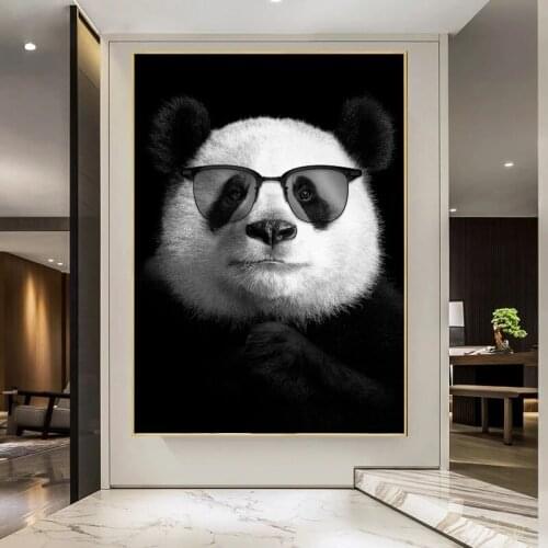 Modern Animal Cool Panda Wearing Glasses Canvas Painting Black and White Poster and Prints Wall Art Pictures for Room Home Decor