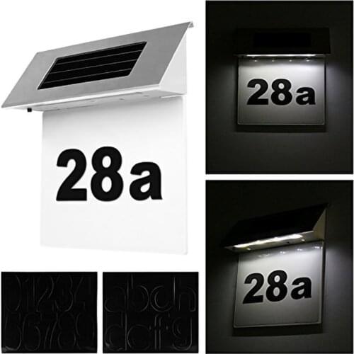 House Number Sign Solar Garden LED Light Outdoor Wall Lamp Stainless Steel Waterproof Door Address Spotlights Jardin Decoration