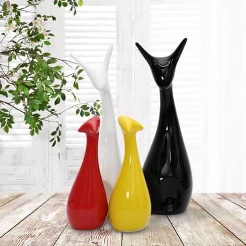 Three colour glazed ceramic porcelain statue figure one family deer father mother and baby