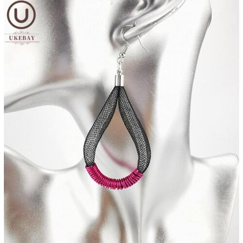 UKEBAY New Mesh Jewelry For Women Drop Earrings Designer Handmade Rose Red Aluminum Wire Gift Girl Big Earrings Hollow Mesh Rope