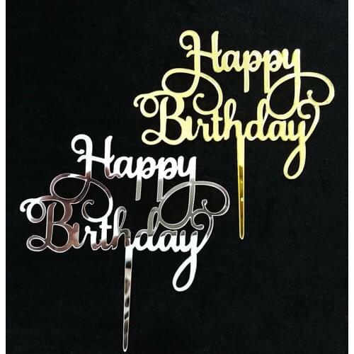 Rose Gold Happy Birthday Cake Topper Acrylic Letter Gold Silver Cake Top Flag Decoration for Boy Birthday Party Wedding Supplies