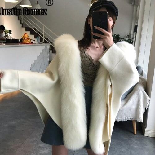 Streetwear Double-sided Fox Fur Hood Wool Coat Loose Charming Female Solid Color Womens Coats Spring New Fashion Outwear Coat