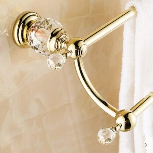 Vidric Towel Bars Wall mounted Double Towel Bar Gold Plated Towel Holder Solid Brass & Crystal Towel rack Vintage Made G
