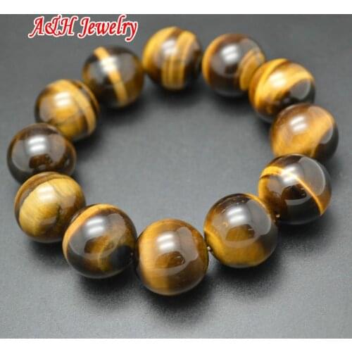 High Quality Grade AAA Tiger Eyes 18mm Stretch Bracelets For Fashion Men Jewelry Natural Semi-precious Stone Bangles