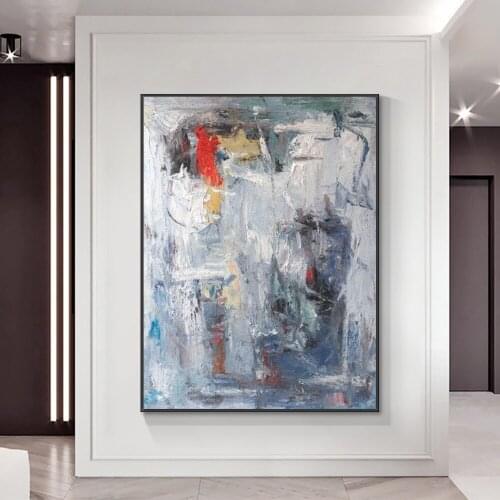 Yiqing Abstract Gray Colorful Oil Painting 100% Hand Painted On Canvas Modern Handmade Wall Art For Living Room Home Decoration