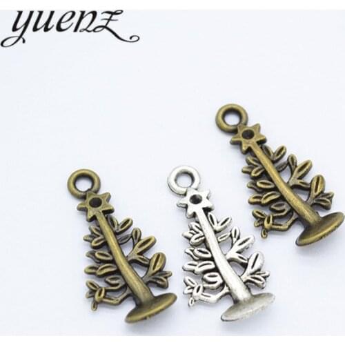 YuenZ 20pcs 2 color Antique silver Plated Christmas tree Charms Pendants for Jewelry Making DIY Handmade Craft 24*12mm Q239