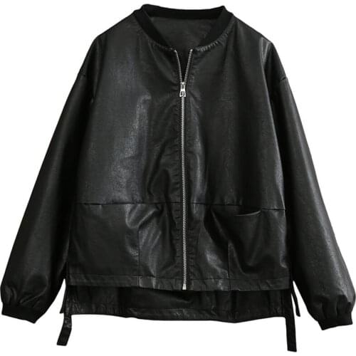 2021 Spring Autumn Street Style Short PU Leather Jacket Women Casual Irregular Motorcycle Jacket Short Coat Windbreaker aq646