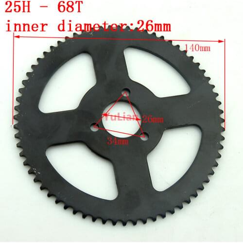 Sprocket 25H 68T 26mm 68 Tooth Black For 47cc 49cc Minimoto Pocket Bike Mini ATV Quad Motoparts