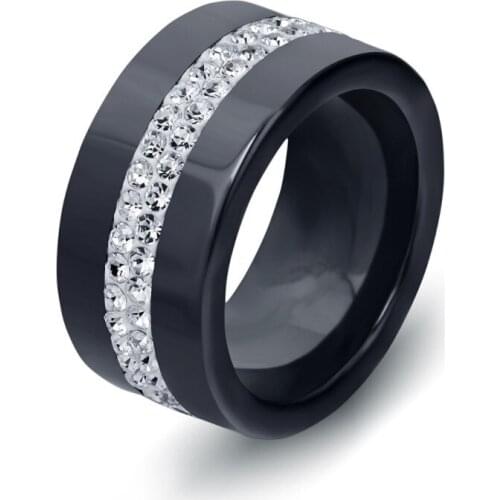 2021 Sale Fashionable and simple ladies jewelry Crystal from Austrian Creative Genuine Infiniti Black and White Ceramics Ring