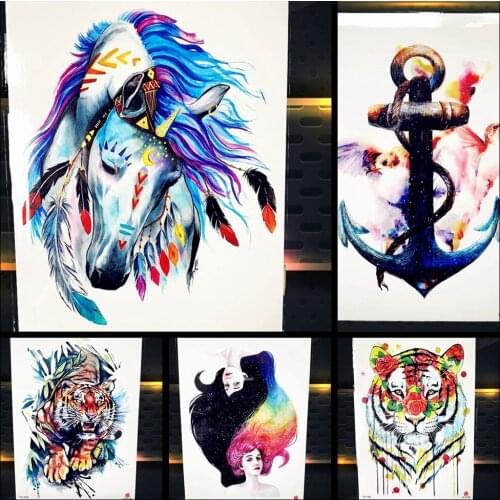 3D Blue Tribal Unicorn Fake Tattoo Women Stickers Men Party Body Arm Art Anchor New Temporary Tattoo Women Xmas Gifts Cosmetic