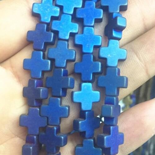 4 6 8 10 12mm natural hematite 3 colors stone cross shape frosted matte spacer accessories elegant jewelry findings 15inch B3256