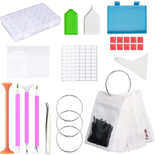 DIY Diamond Painting Tools and Accessories Kits with Diamond Storage Box Large Bead Storage 50pcs Bags, Loose Leaf Binder Rings