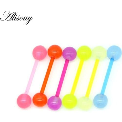 Alisouy 1PC Candy color glow in dark 14G 16mm stud earrings ear nails nose lip piercing septum tragus piercing women ear plug
