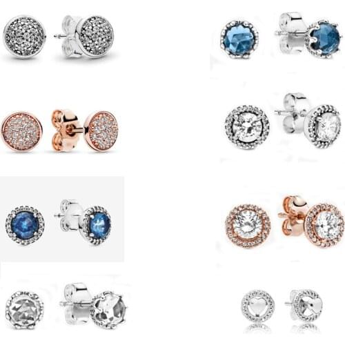 Free Shipping Authentic 925 Sterling Silver Round Sparkle Stud Earrings For Women DIY Jewelry S925 Pave Crown Original Earring