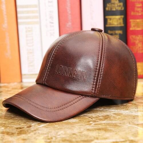100% Genuine Leather Baseball Cap Male Winter Sheep Skin Hat Adjustable Adult Elderly New Fashion Leather Hat Father Gift B-7275