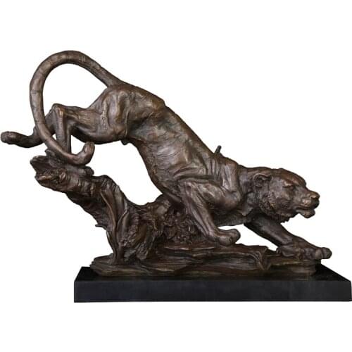 Wild Tiger Down the Mountain Statue Bronze Wildlife Animal Sculpture Art Garden Decor Chinese Zodiac Figurine