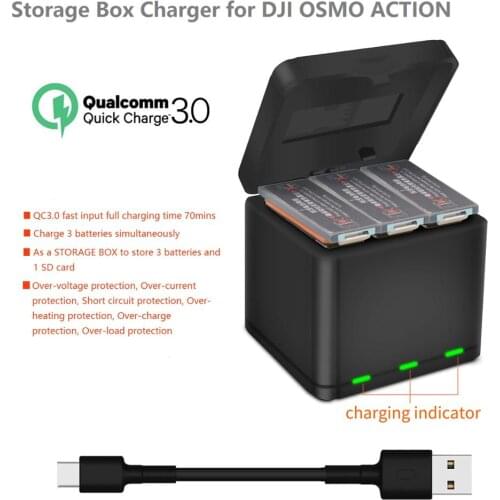 Fast Charging Charger For DJI Osmo Action Camera 3 Battery Smart QC 3.0 Fast Charger USB Charging Box Accessories