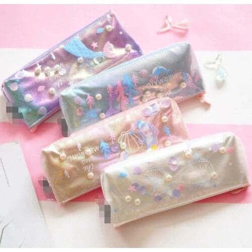 Large Capacity Pencil Case Colorful Sequined Shells Girls Kawaii Stationery Student Korean Version Cute and Colorful Pencil Case