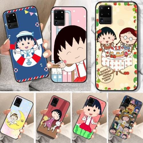 Cartoon Chibi Maruko Chan Phone case For Samsung Galaxy Note 4 8 9 10 20 S8 S9 S10 S10E S20 Plus UITRA Ultra black soft Etui tpu