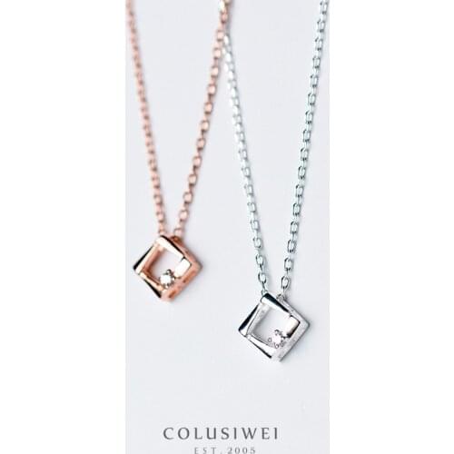 Colusiwei Authentic 925 Sterling Silver Geometric Square Shape Short Necklace for Women Choker Chain Luxury Bijoux Accessories