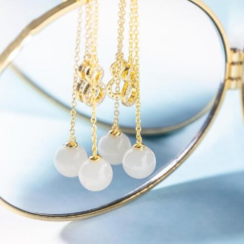 The designers unique creation Hetian jade gourd Chinese style earrings elegant charm retro female silver jewelry