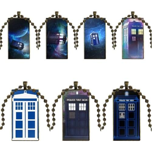 For Women Retro Doctor Who Police Box Is Cool Glass Cabochon Choker Pendant Rectangle Necklace Bronze Color Jewelry