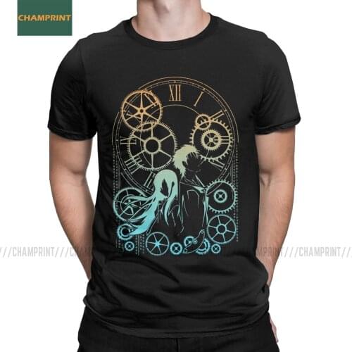 Time Steins Gate T Shirts for Men Cotton T-Shirts Anime Mayuri Makise Manga Daru Shiina Rintaro Game Tee Shirt Short Sleeve