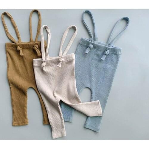 Baby Girls Boys Cotton Pants Infant Toddler Pull-On Suspender Ribbed Pant