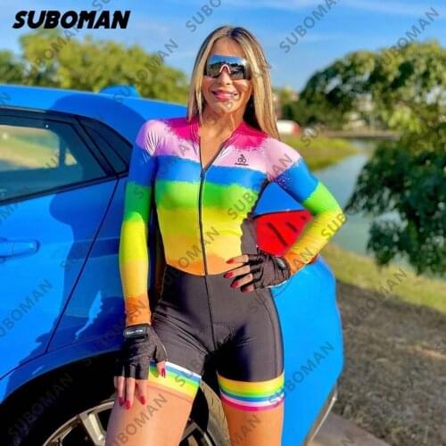 Suboman Team bike Skinsuit One Piece Jumpsuit Women Long Sleeve Triathlon mountain bike Jersey Suit Macaquinho Ciclismo Feminino