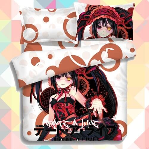 Anime Cartoon Date A Live Tokisaki Kurumi Quilt Cover Printed Bedding Set With Pillow Cases Bed Sheet Duvet Cover Set SJT002