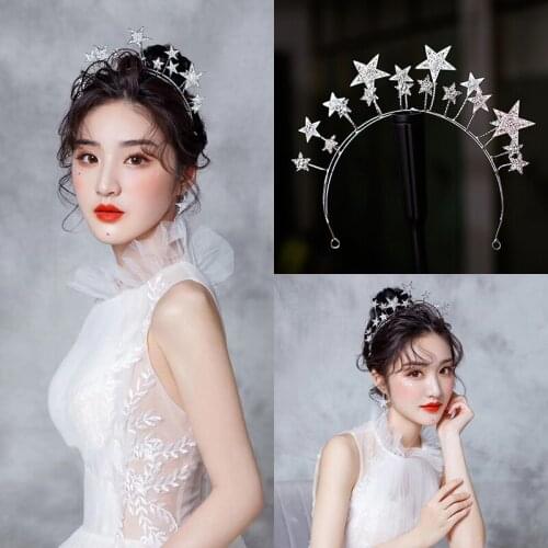 NiuShuya Crowns for Women Hairband Star Shape Bridal Wedding Hair Accessories Princess 100% Handmade Fairy Crystal Romantic Gift