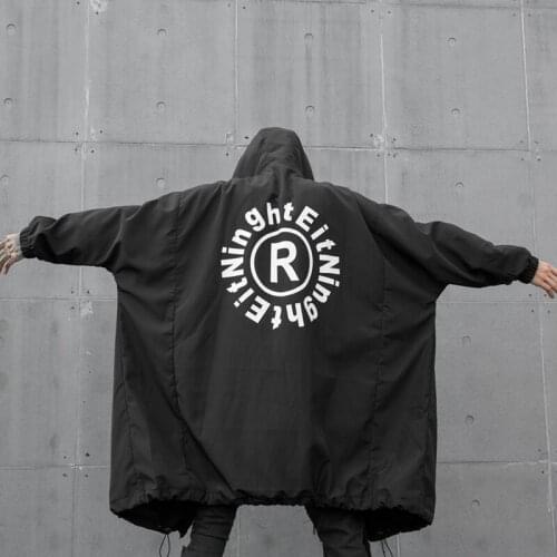 Autumn winter men punk hip hop oversized long jacket hooded cloak man vintage casual loose coat nightclub DJ zipper jackets