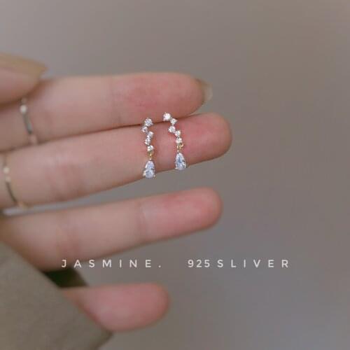 S925 French Broken Diamond Water Drop Exquisite Zircon Small Stud Earrings Fashion Fairy Shiny Temperament Earrings