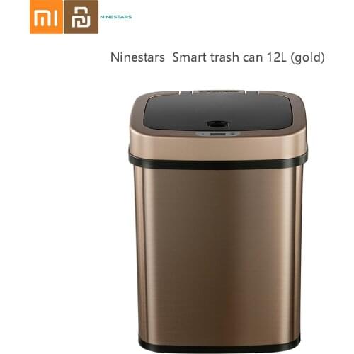 Ninestars NST Smart Sensor Trash Can Stainless Steel Square Waste Bin Garbage Bin Office Rubbish Bin Gold 12L From Xiaomi Youpin