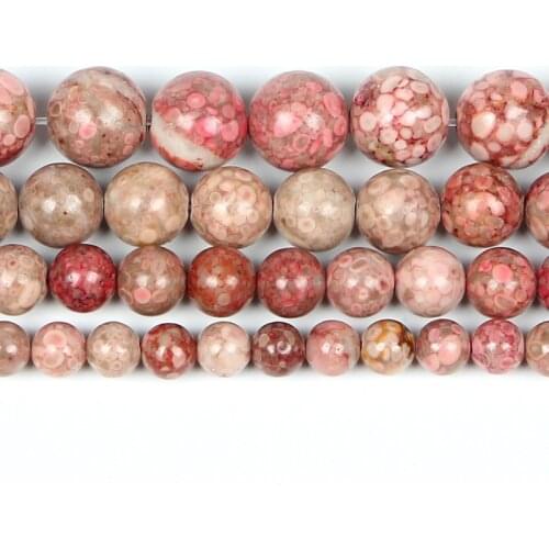 Natural Stone Smooth Red Chrysanthemum Veins Gem Charm Round Loose Beads For Jewelry Making Needlework Bracelet Diy Strand 8MM