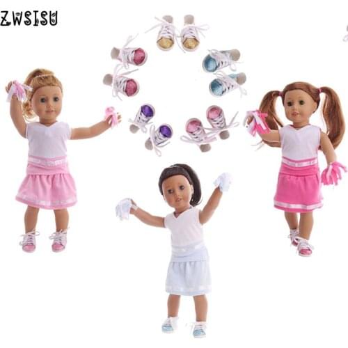 Doll Clothes 3 Pcs Doll Cheerleaders Uniform With Sequined Pentacle Shoes For 18 Inch American Doll & 43 Cm Born For Generation