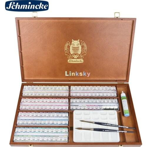 Schmincke Horadam Watercolour Wooden Box Set 48 Half Pans,Artists Watercolor 140 Half Pans Wooden Box Set,Art supplies