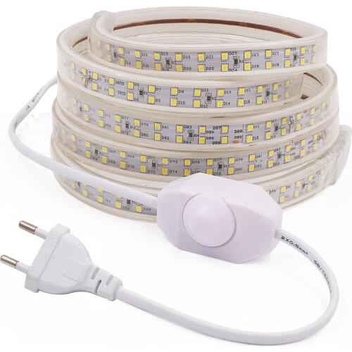 Super bright 2835 220V Dimmable LED Strip Double Row Outdoor Waterproof Led Tape 180Leds/m Adjustable Brightness Flex Led Light