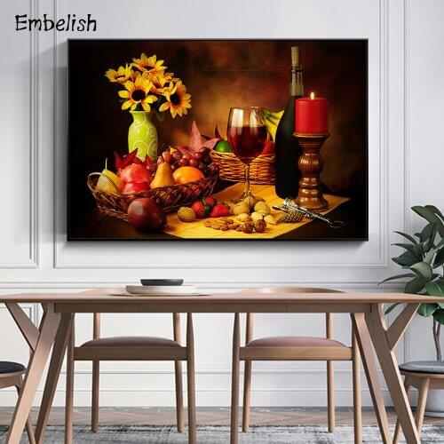 Embelish 1 Pieces Wine And Candel Fruits Wall Art Pictures For Kitchen Decor HD Canvas Painting Home Decor Large Pictures