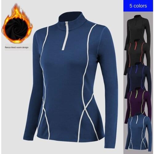 With Velvet Long-sleeved Yoga Sportswear Fitness Running Slim Shirt Half Zipper Sweater New Autumn Winter Women Warm Sports Wear