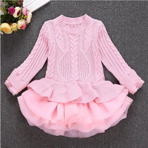 Knitted Girls Clothes Christmas Dress For Girls Sweater Christmas Girls Dress Long Sleeve Winter Kids Dresses For Girls Cotton