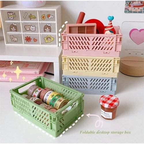 Crates Collapsible Storage Box Fruit Food Toys Basket Folding Storage Basket Plastic Desktop Storage Supplies Utility Cosmetic
