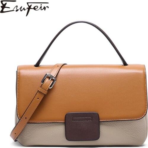 Genuine Leather Women Crossbody Bag Panelled Patchwork Handbag For Women Fashion Female Shoulder Bag 2020 Womens Bag Leather