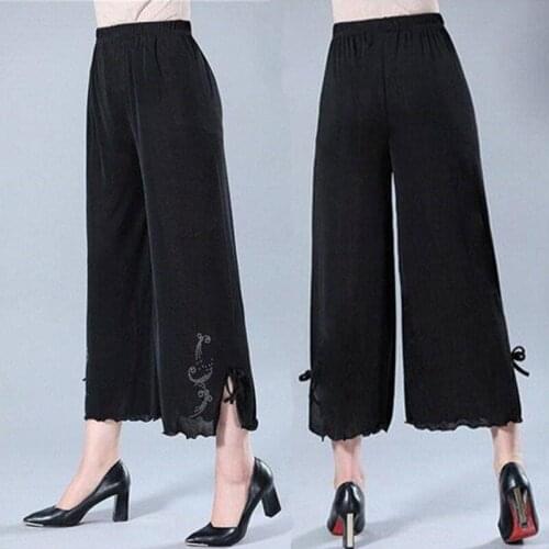 Women Black Wide Leg Pants 2021 Summer Mid-aged Old Women Wide-leg Pant Skirt Trousers Pantalon Pour Femme Harajuku Plus Size