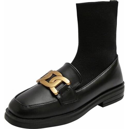 Martin Boots Women Fashion Metal Chain Decoration Autumn Winter Boots Comfortable 3cm Thick High Heel Round Toe Womens Shoes